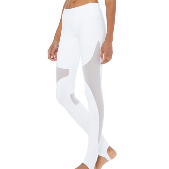 ALO Yoga Pants - Alo Yoga Cross Legging Mesh Stir Up White Medium